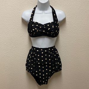Unique Vintage Retro Polka Dot Halter Tie Neck Bikini Small